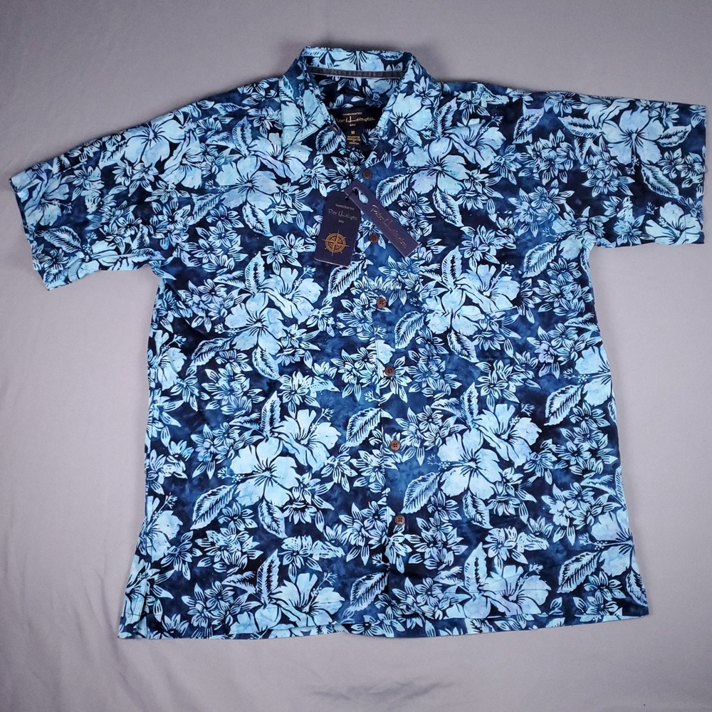 Pete Huntington Bali Button Down Shirt Mens Medium Hibiscus Floral Batik NWT